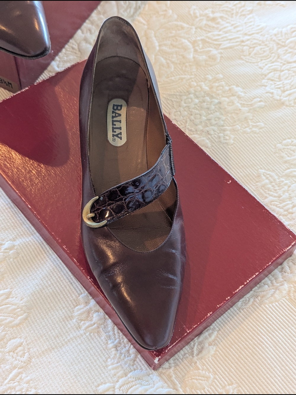 Vintage Bally Antonia Cognac Calf Leather Heels, Original Box, Size 8.5M,